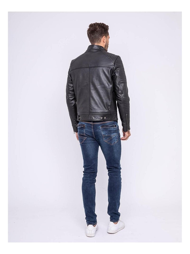 Blouson cuir motard BIKERO Noir - Kiabi