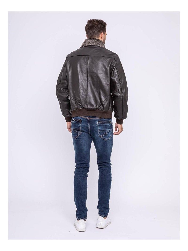 Blouson cuir pilote BANDIDAS Marron - Kiabi