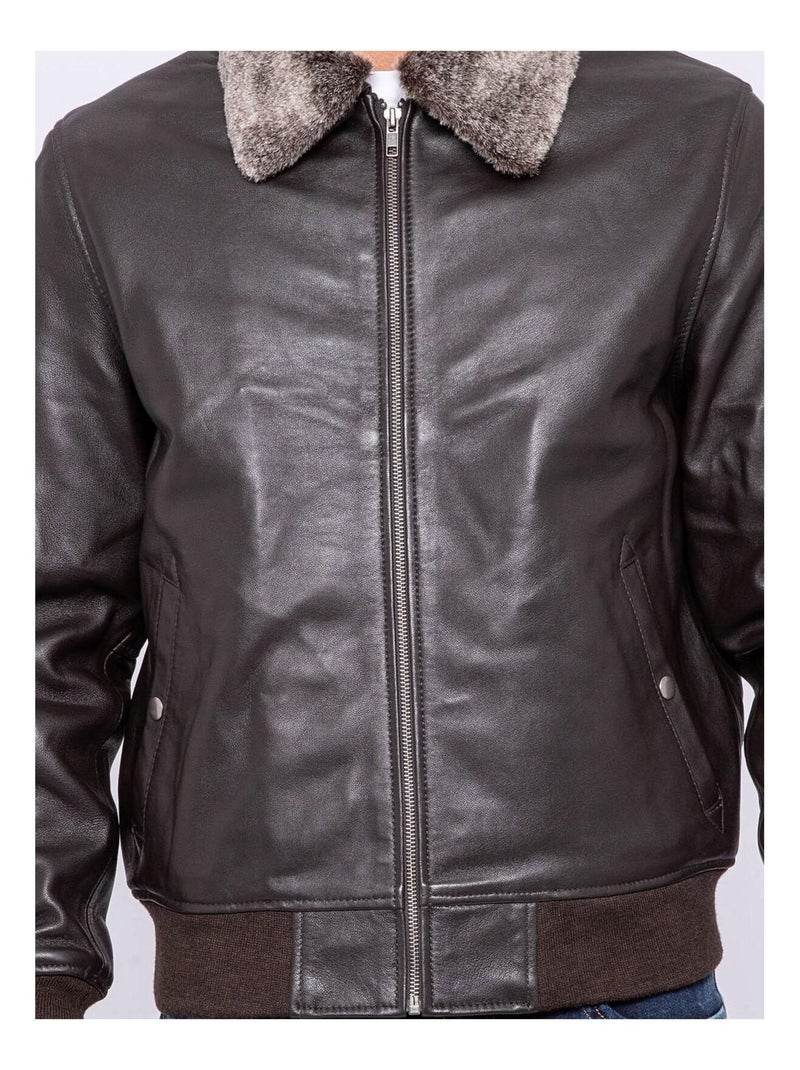 Blouson cuir pilote BANDIDAS Marron - Kiabi