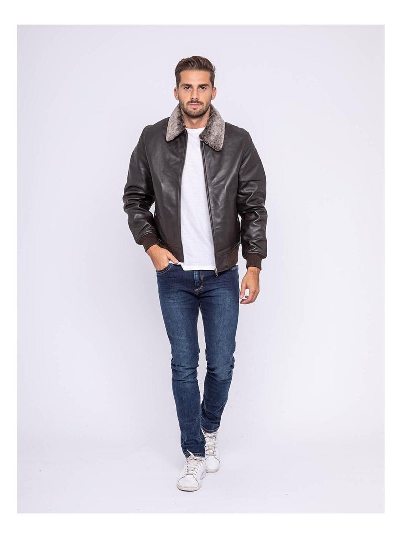 Blouson cuir pilote BANDIDAS Marron - Kiabi