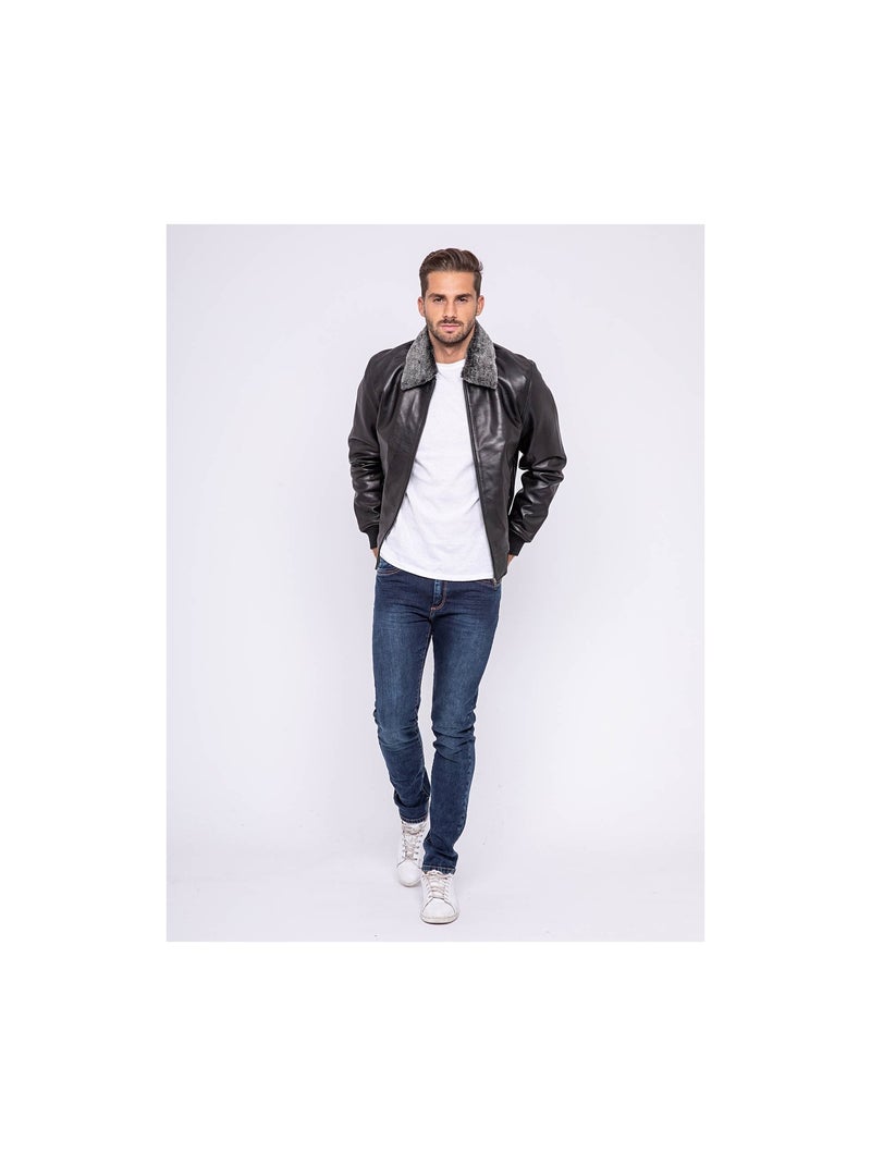 Blouson cuir pilote BANDIDAS Noir Kiabi