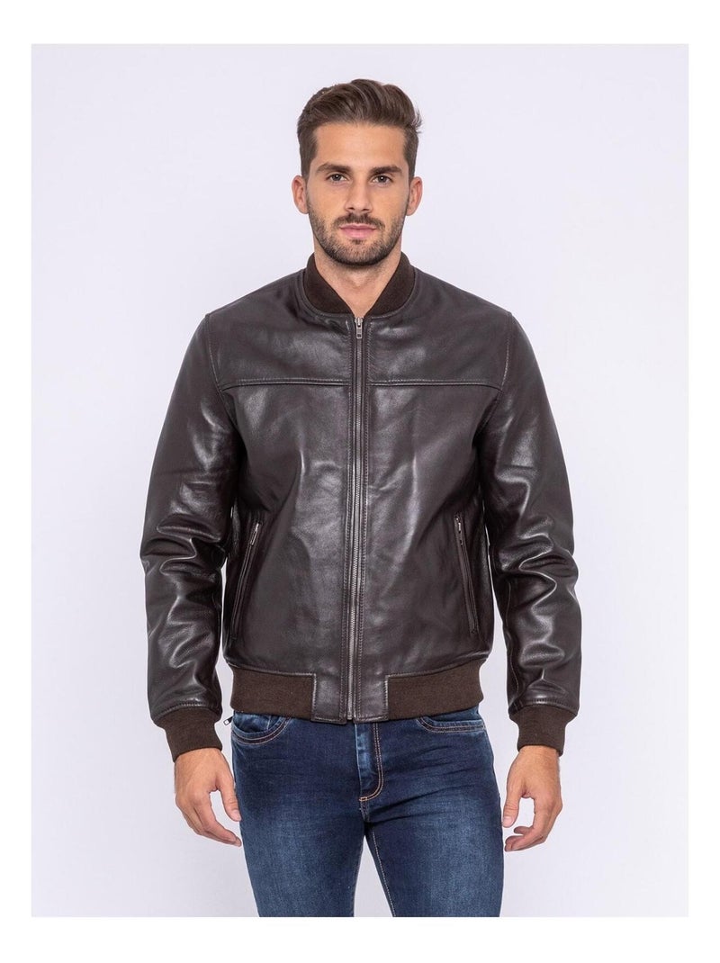 Blouson cuir teddy BUDY Marron - Kiabi
