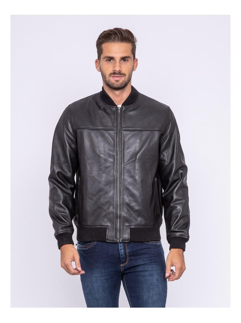 Blouson cuir teddy BUDY Noir - Kiabi