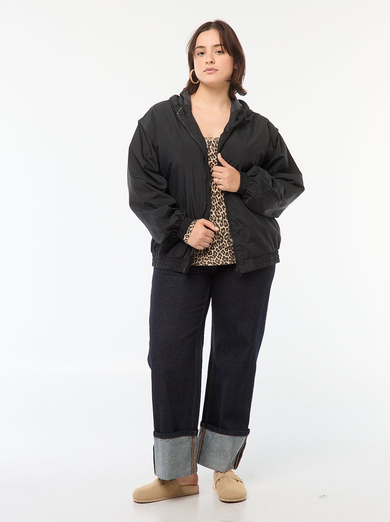 Blouson déperlant style coupe-vent à capuche Noir - Kiabi