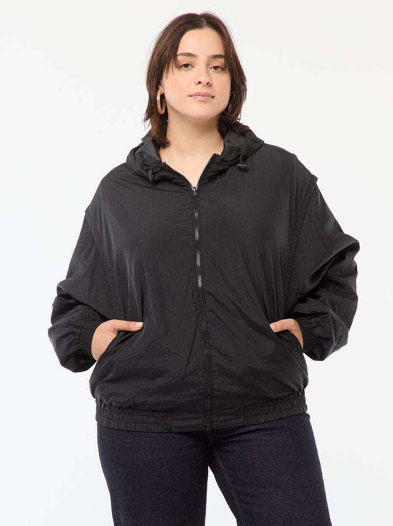 Blouson déperlant style coupe-vent à capuche Noir - Kiabi