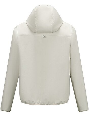 Blouson écru uni avec une coupe droite à col à capuche et des poches