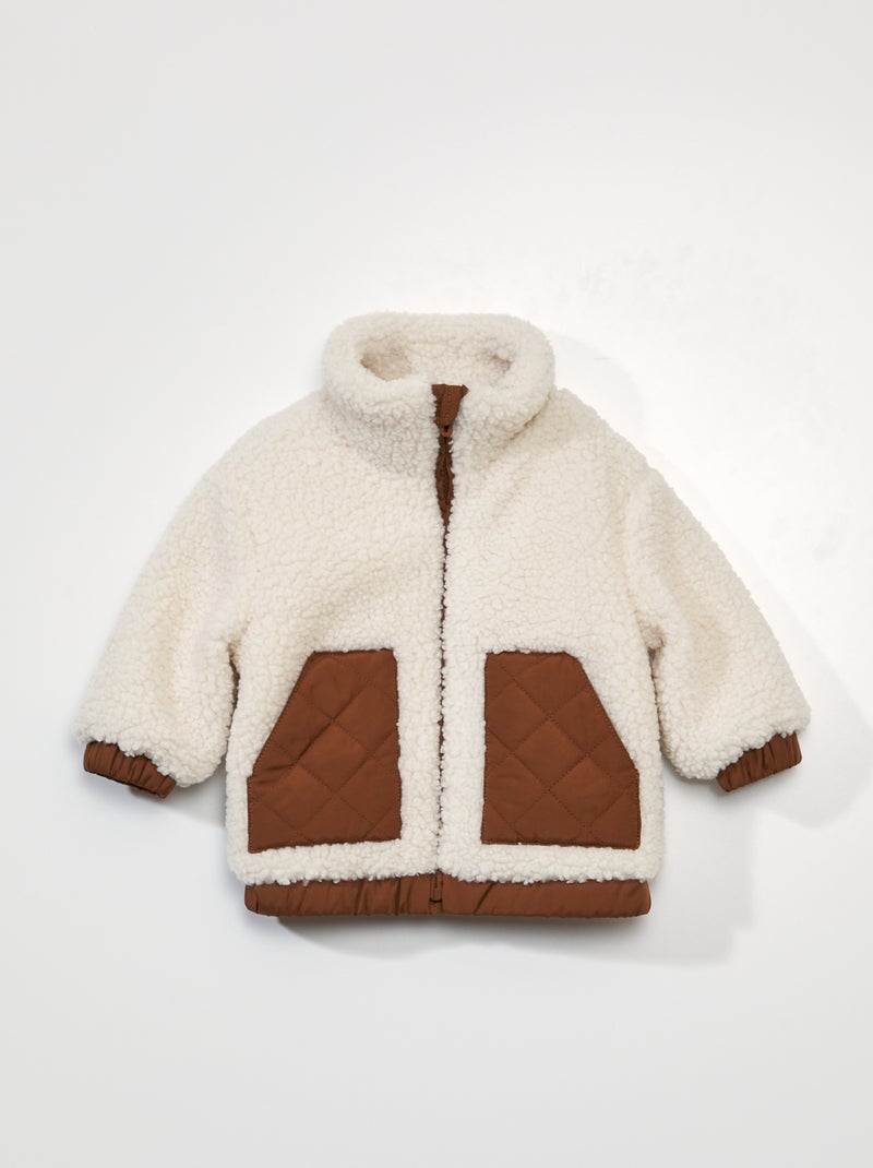 Blouson effet moutonné avec détails matelassés Crème - Kiabi