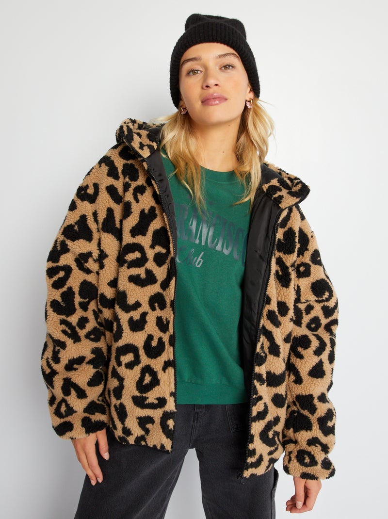 Blouson effet moutonné avec imprimé 'léopard' Marron - Kiabi