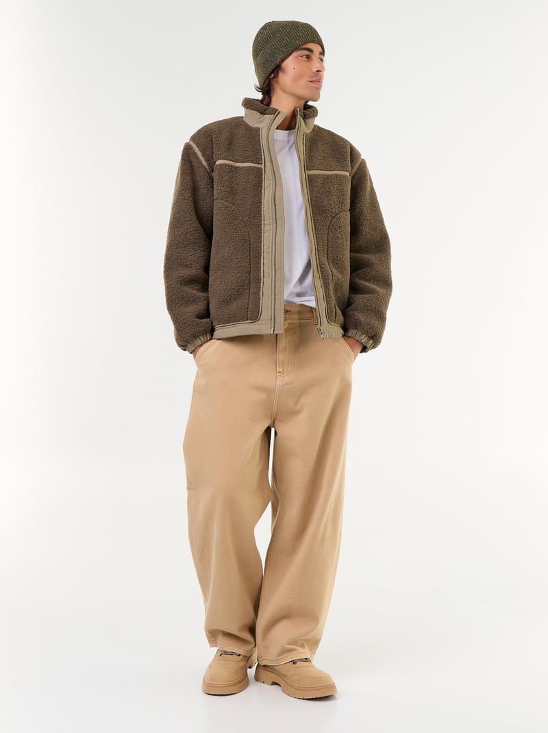 Blouson effet moutonné Kaki - Kiabi