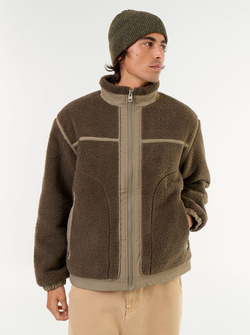 Blouson effet moutonné Kaki - Kiabi