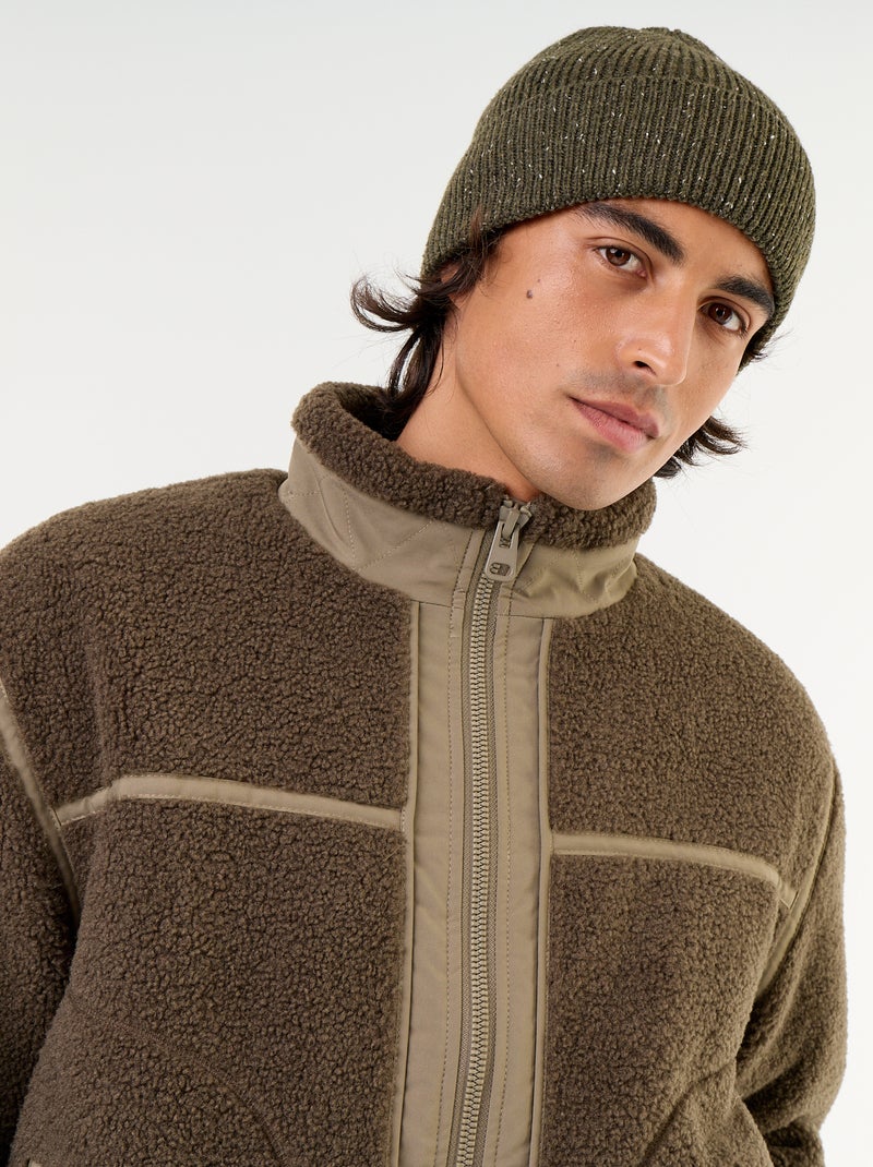 Blouson effet moutonné Kaki - Kiabi