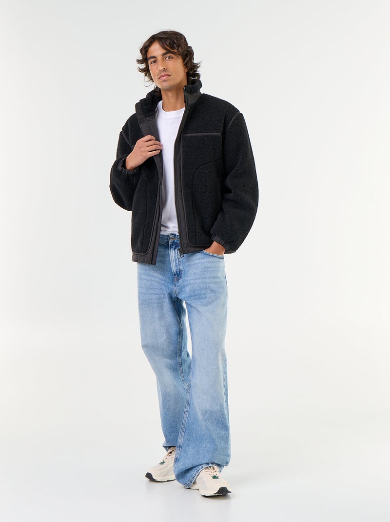 Blouson effet moutonné Noir - Kiabi