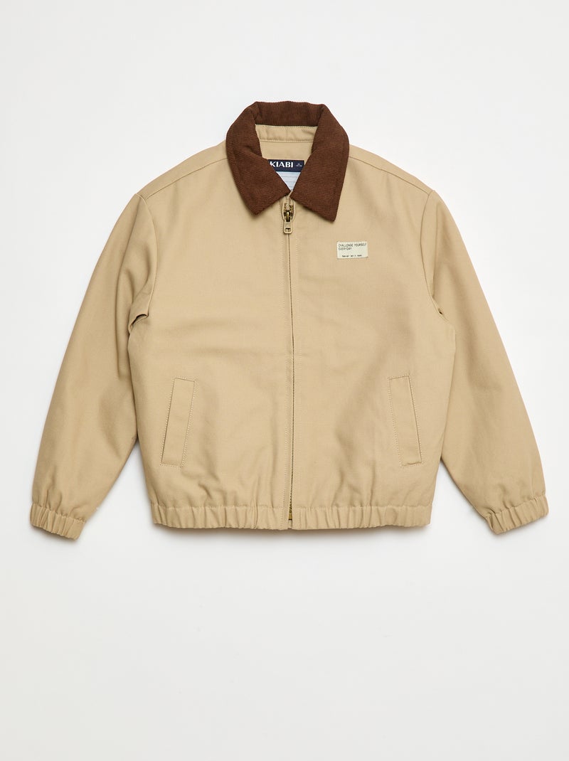 Blouson en coton avec col côtelé Beige - Kiabi