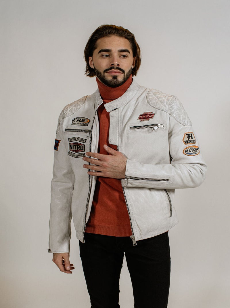 Blouson En Cuir Blanc Nitro Barcelona Redskins Blanc - Kiabi