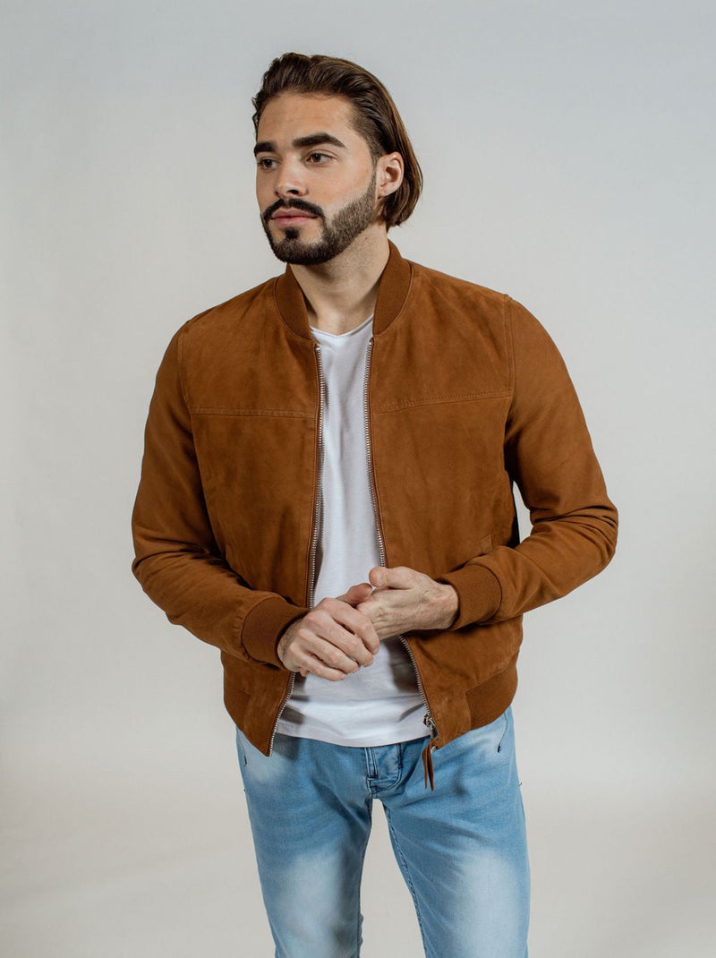 Blouson En Cuir Bower 3 African  Redskins Camel - Kiabi