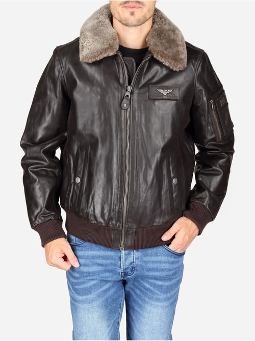 Blouson en cuir col fourré - redskins - Kiabi Blouson en cuir col fourré - redskins - Kiabi