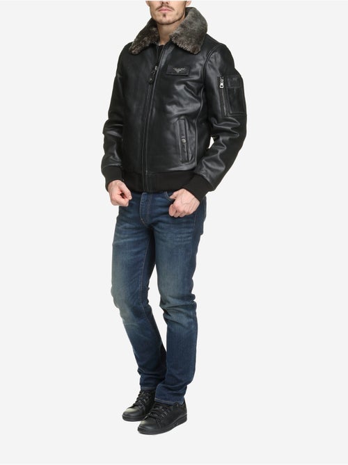 Blouson en cuir col fourré - redskins - Kiabi Blouson en cuir col fourré - redskins - Kiabi