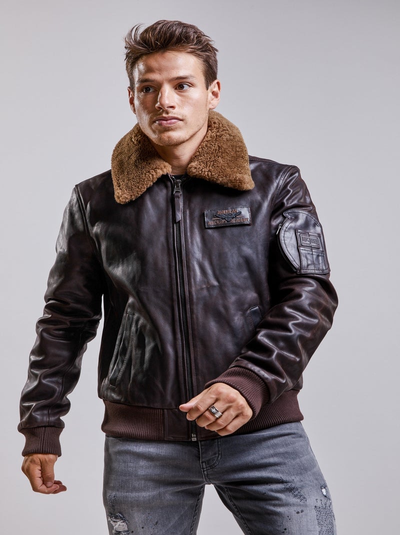 Blouson En Cuir  Commander Stricking Redskins Marron - Kiabi