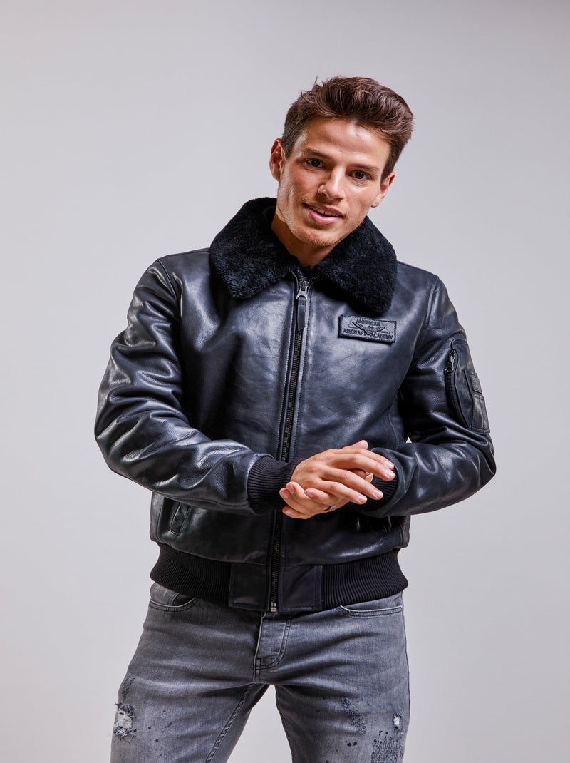 Blouson En Cuir  Commander Stricking Redskins Noir - Kiabi