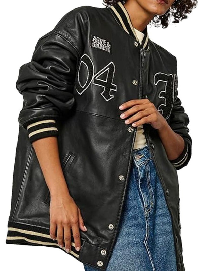 Blouson en Cuir Femme Kaporal Noir - Kiabi