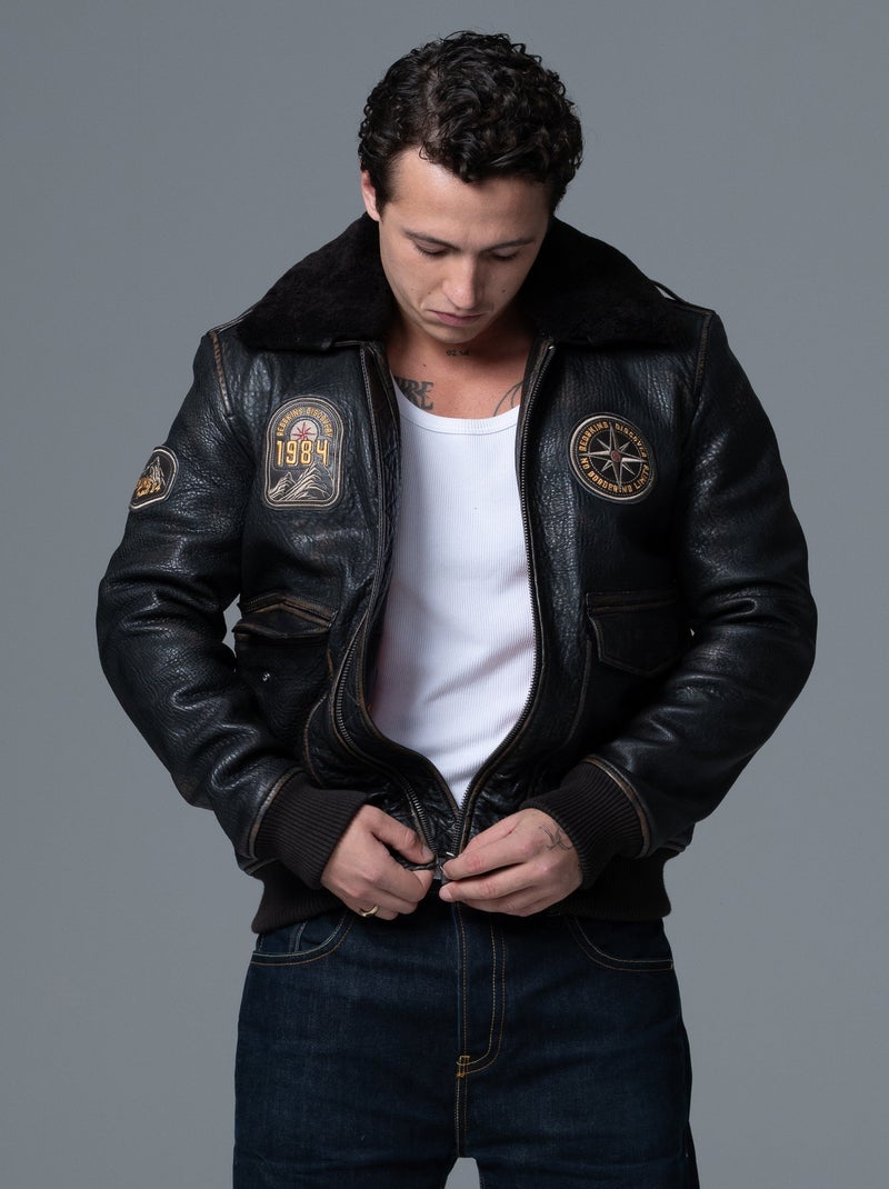Blouson En Cuir Noir Liner Ribby Redskins Noir Noir - Kiabi