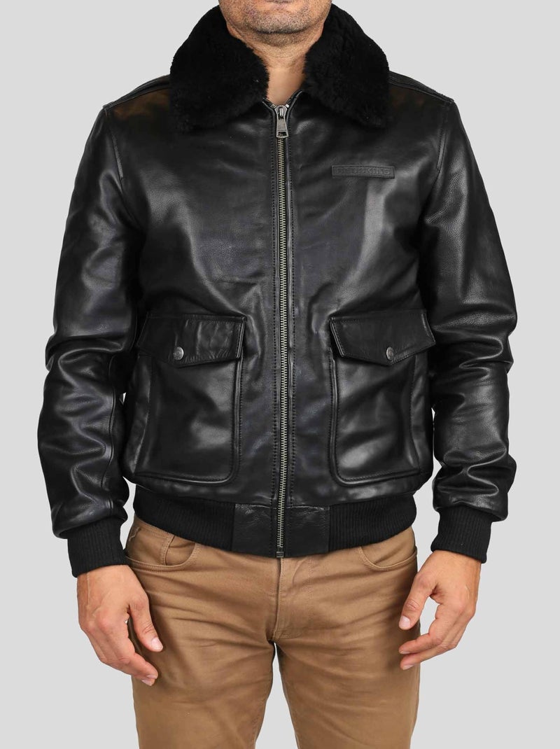 Blouson En Cuir Noir Patton Argus Redskins Noir Noir - Kiabi