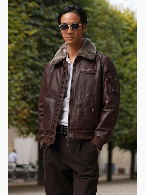 Blouson en cuir texaco fender pain brulé redskins - Kiabi Blouson en cuir texaco fender pain brulé redskins - Kiabi