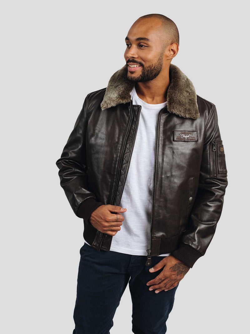 Blouson En Cuir  Texaco Fender Redskins Marron - Kiabi