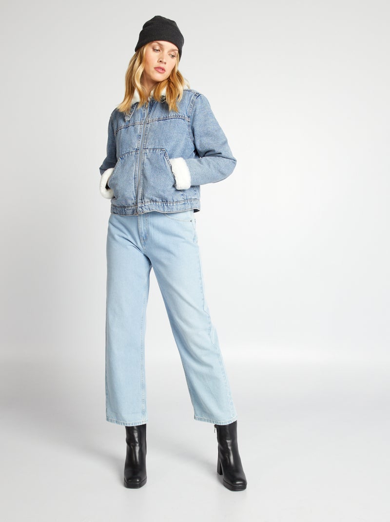 Blouson en denim fourré effet moutonné Bleu - Kiabi