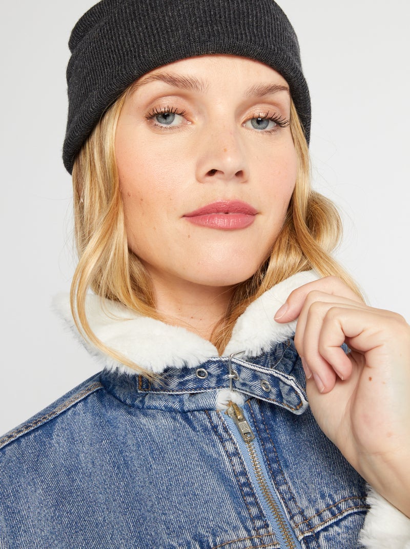 Blouson en denim fourré effet moutonné Bleu - Kiabi