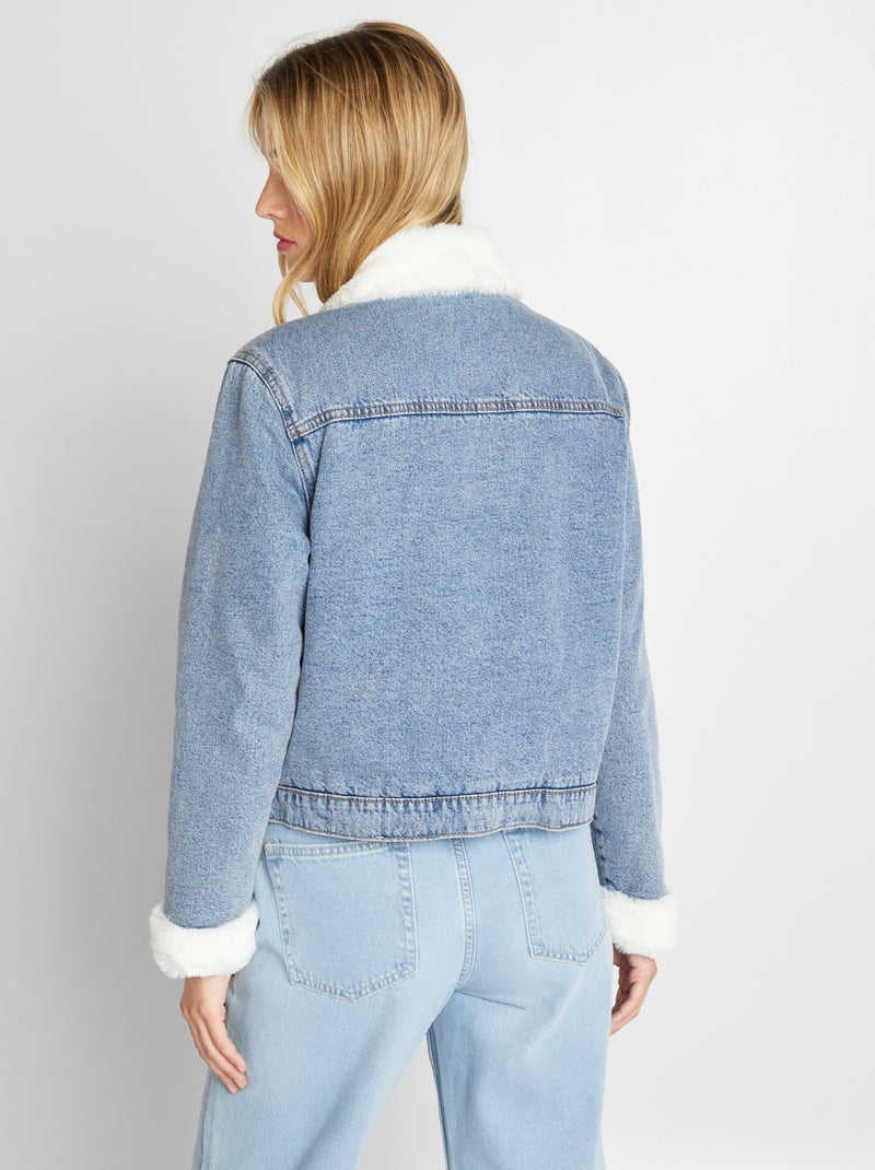 Blouson en denim fourré effet moutonné Bleu - Kiabi