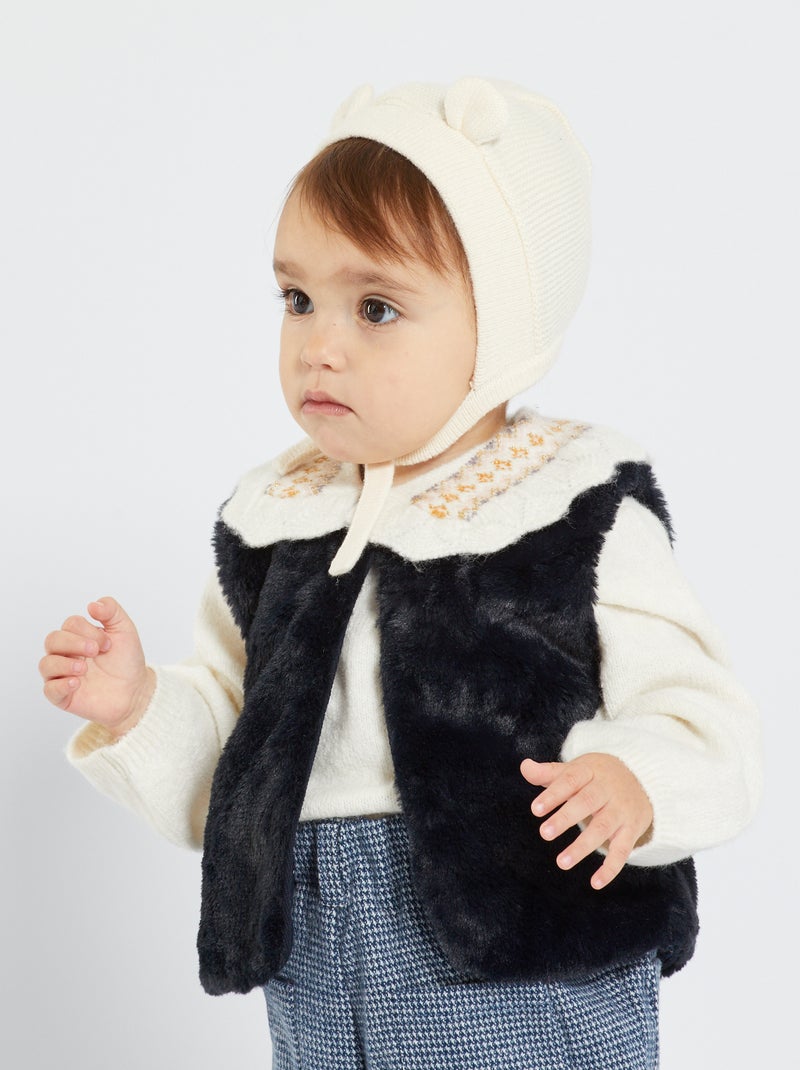 Blouson en fausse fourrure Bleu marine - Kiabi