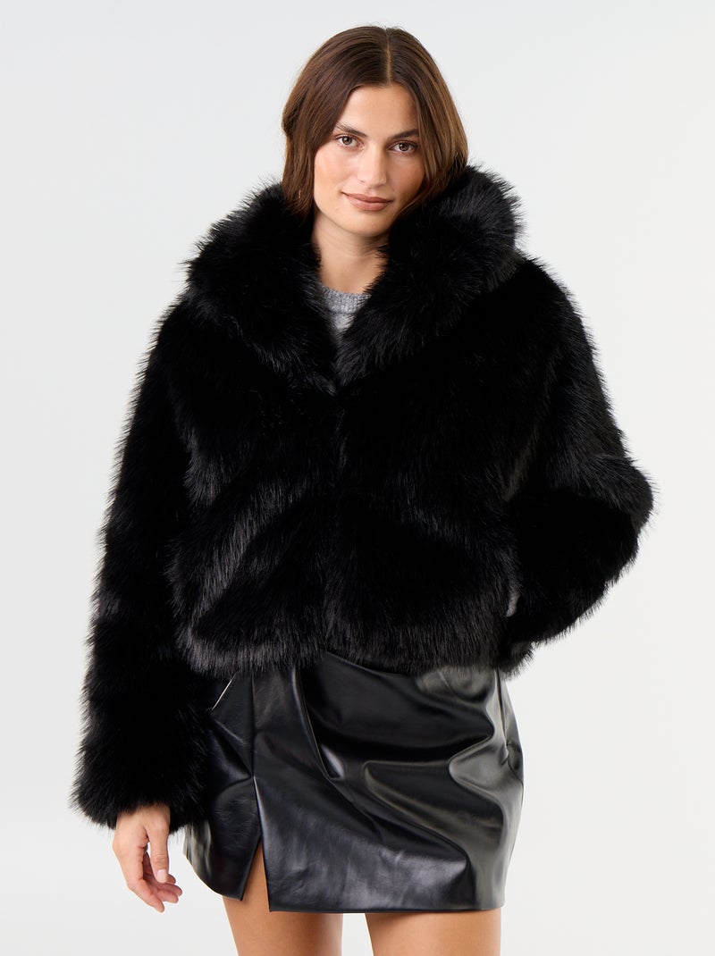 Blouson en fausse fourrure Noir - Kiabi