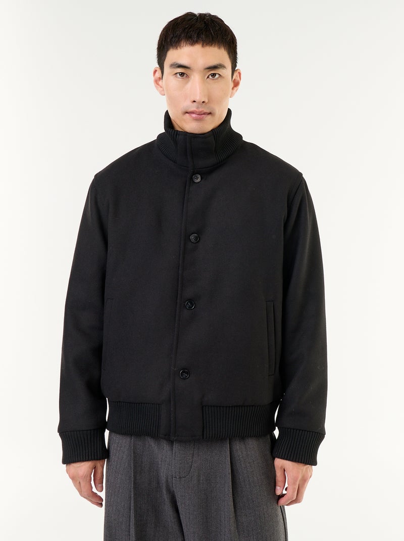 Blouson en faux lainage boutonné Noir - Kiabi