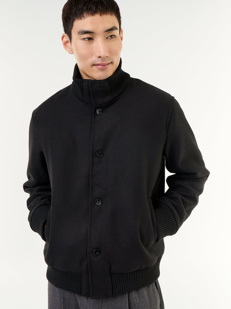 Blouson en faux lainage boutonné Noir - Kiabi
