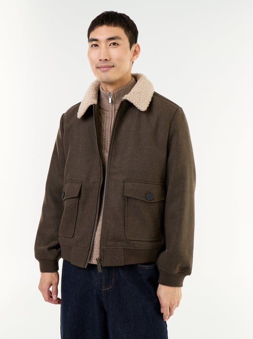 Blouson en faux lainage col effet moutonné - Kiabi