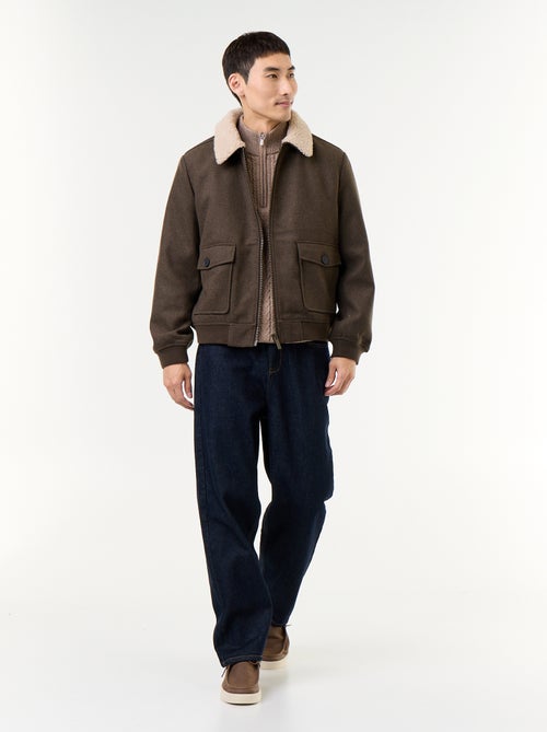 Blouson en faux lainage col effet moutonné - Kiabi