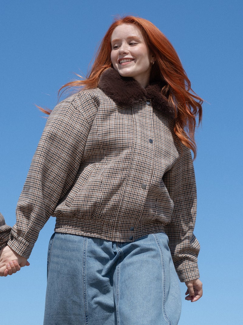 Blouson en faux lainage oversize avec col en fourrure amovible Beige - Kiabi