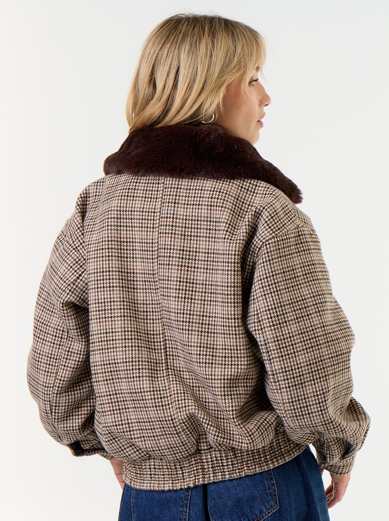 Blouson en faux lainage oversize avec col en fourrure amovible Beige - Kiabi
