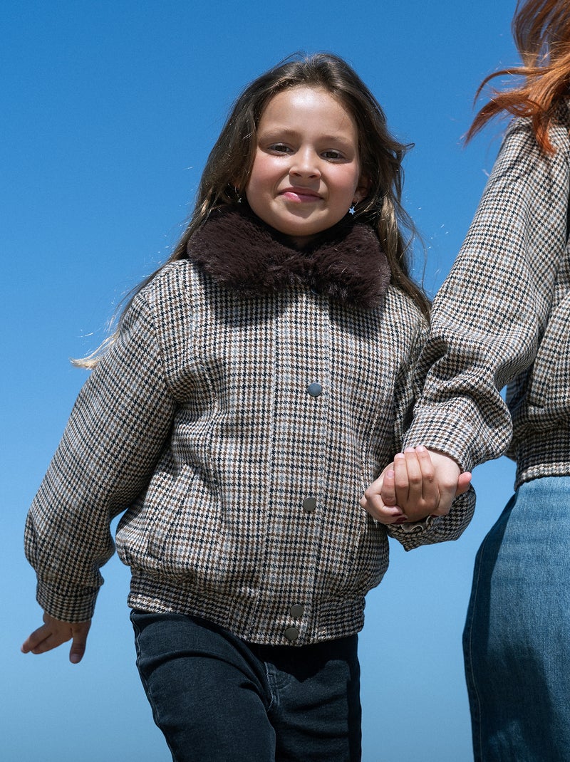 Blouson en faux lainage oversize avec col en fourrure amovible Beige - Kiabi