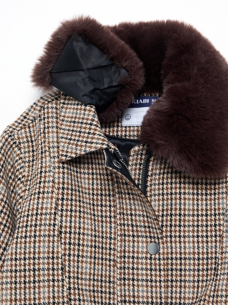 Blouson en faux lainage oversize avec col en fourrure amovible Beige - Kiabi