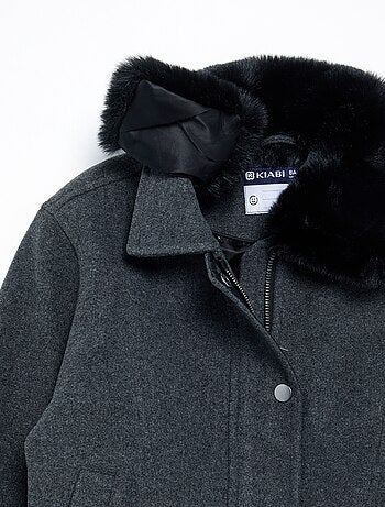 Blouson en faux lainage oversize avec col en fourrure amovible