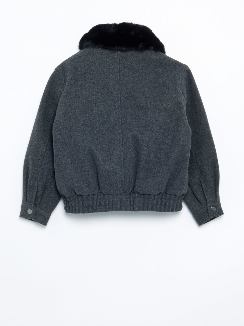 Blouson en faux lainage oversize avec col en fourrure amovible Gris - Kiabi