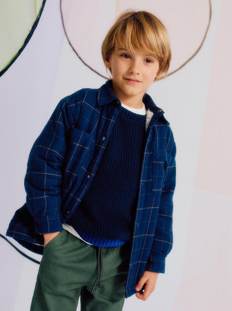 Blouson en flanelle avec doublure en sherpa Bleu foncé - Kiabi