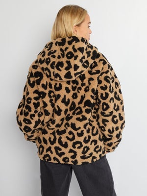 Veste Sherpa Capuche Fille Imprimée Léopard – Doublure Coton, Fermeture Zip – Vertbaudet