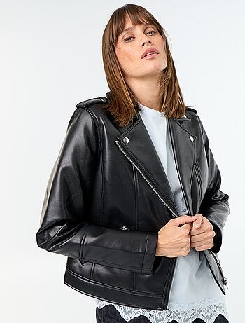 Blouson en simili à col cranté