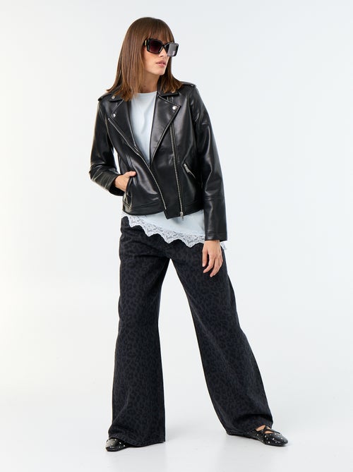 Blouson en simili à col cranté - Kiabi