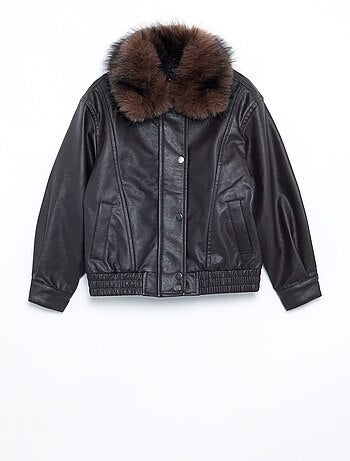 Blouson en simili avec col amovible en fourrure