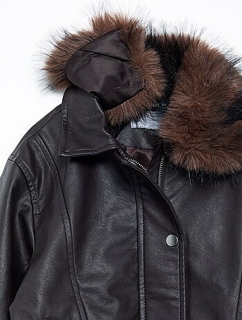 Blouson en simili avec col amovible en fourrure