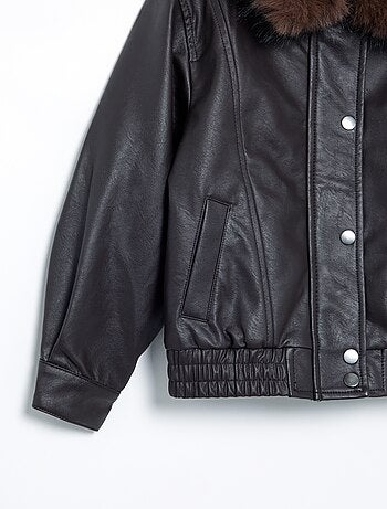 Blouson en simili avec col amovible en fourrure